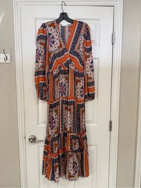Reserved Boho Floral Patchwork Maxi Dress in Orange